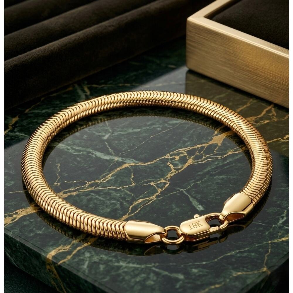 18K Gold Plated 6mm Snake Chain Bracelet for Women - 20.5cm